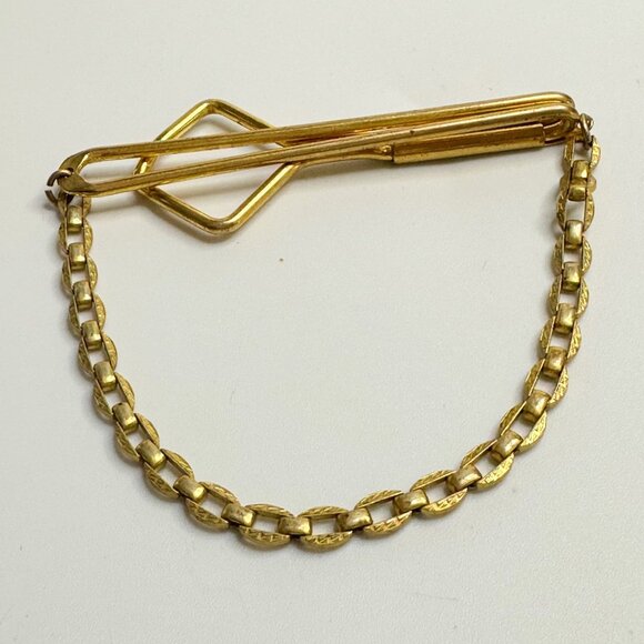 Vintage Gold Tone Square Link Box Chain SWANK Tie Bar Clip - Picture 11 of 11